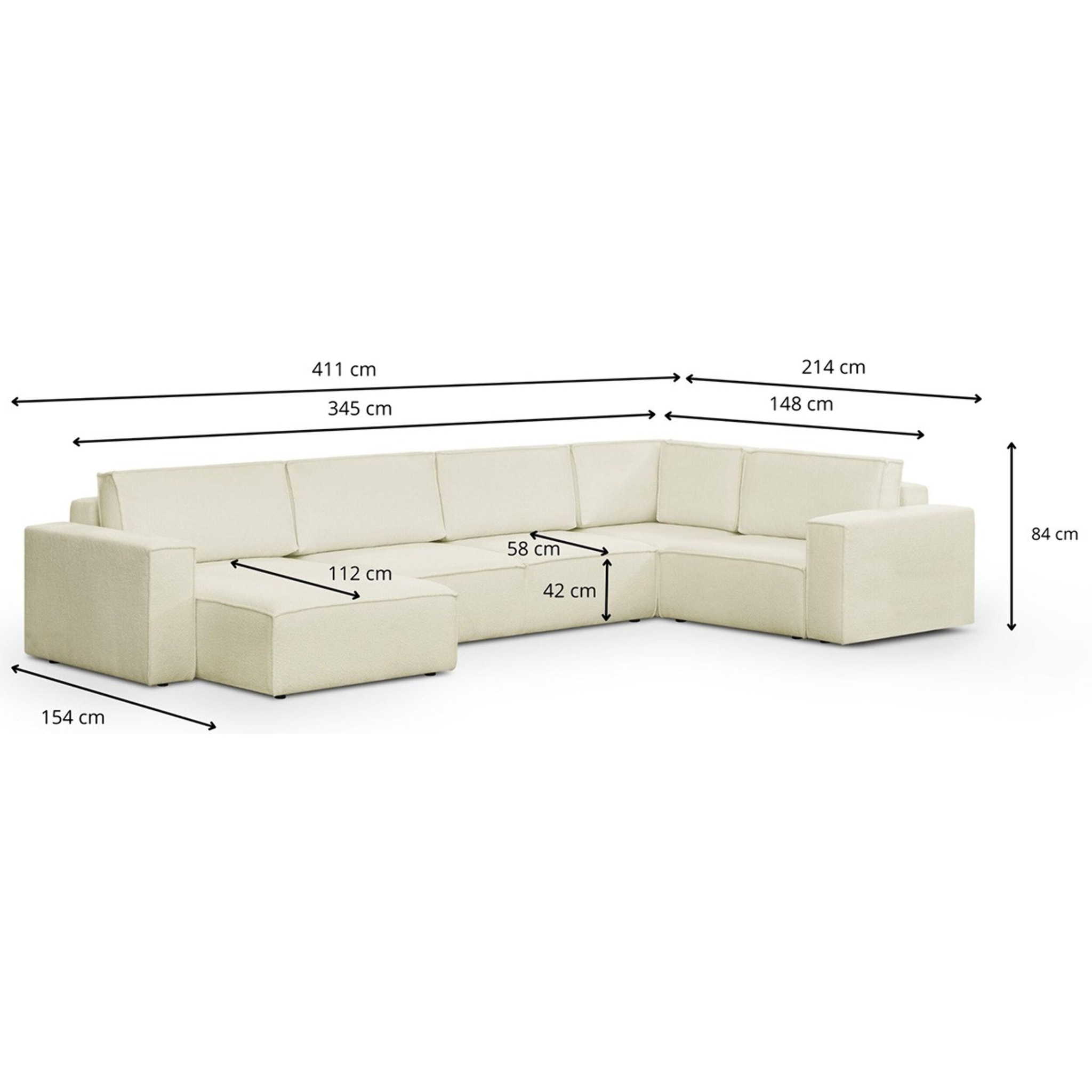 Canapé d'angle droit convertible 8 places en tissu bouclé - HARPER MOD