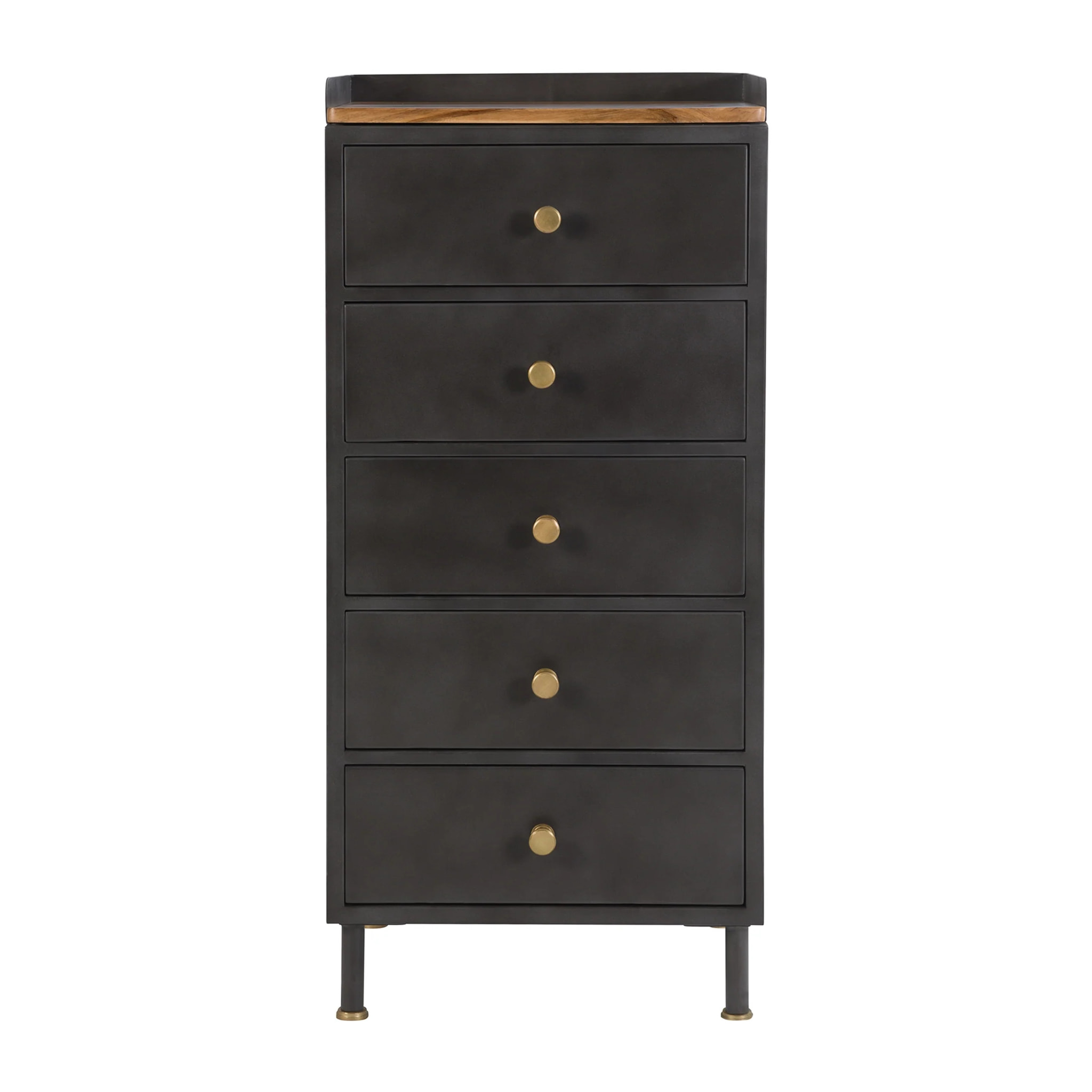 Chiffonnier 5 tiroirs en métal gris métallisé et bois de manguier - Gauthier