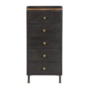 Chiffonnier 5 tiroirs en métal gris métallisé et bois de manguier - Gauthier