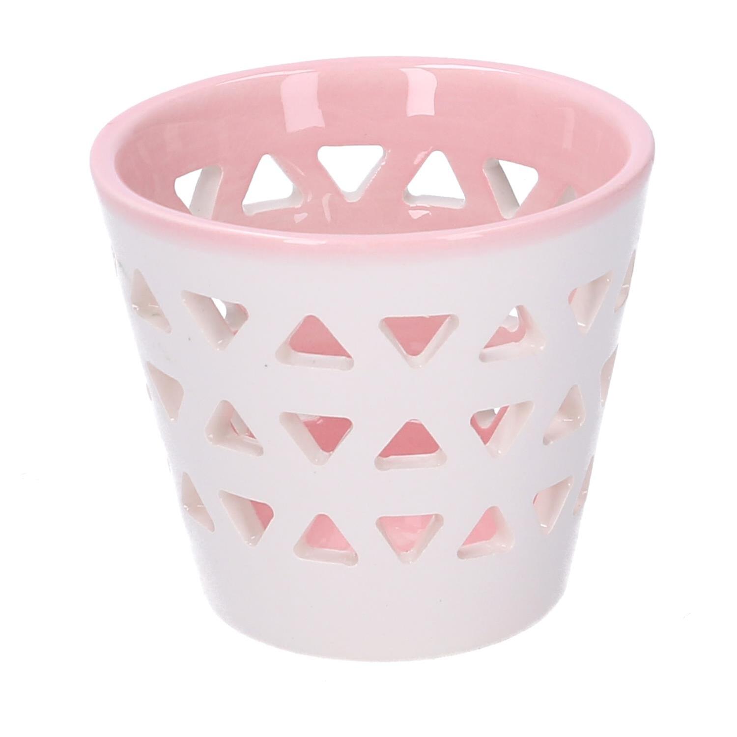 Portacandele in ceramica da 1 posto rosa tondo cmø8h7,1