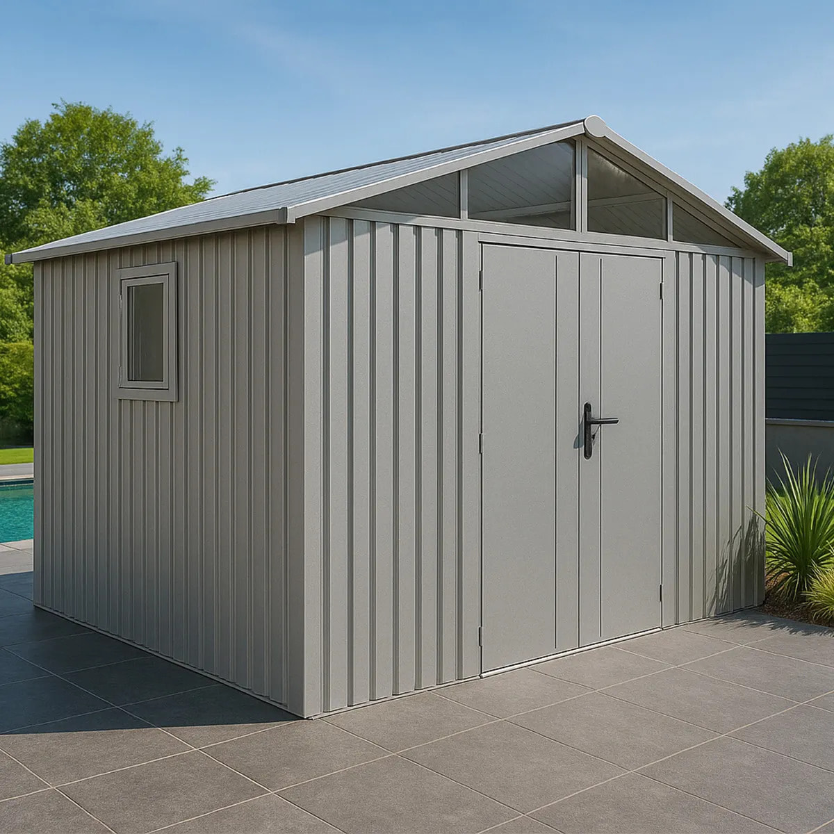 Abri de jardin métal aluminium blanc 5.71 m² + kit d'ancrage