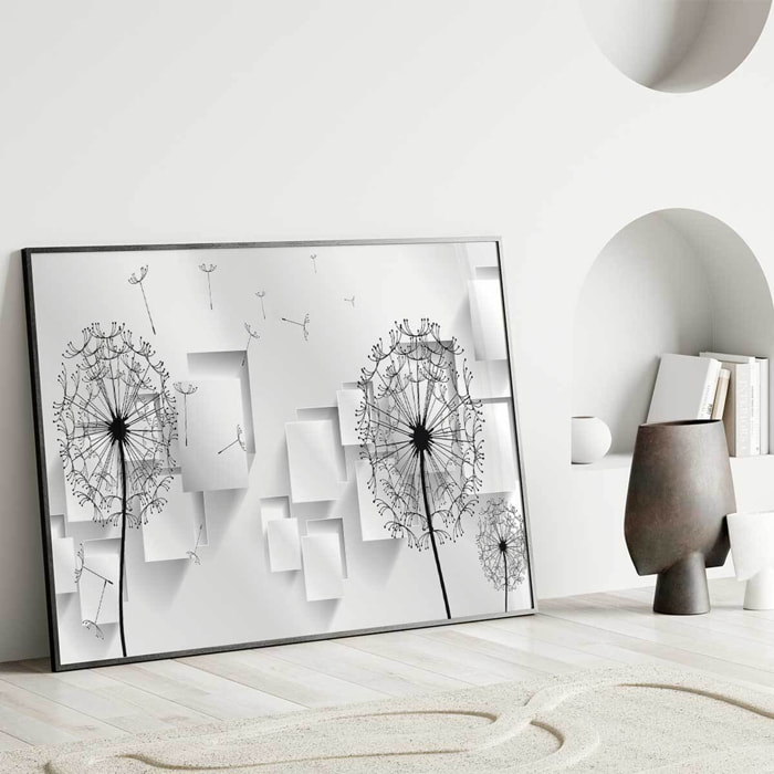Affiche encadrée pissenlits graphiques noir et blanc Affiche + cadre en métal - Noir