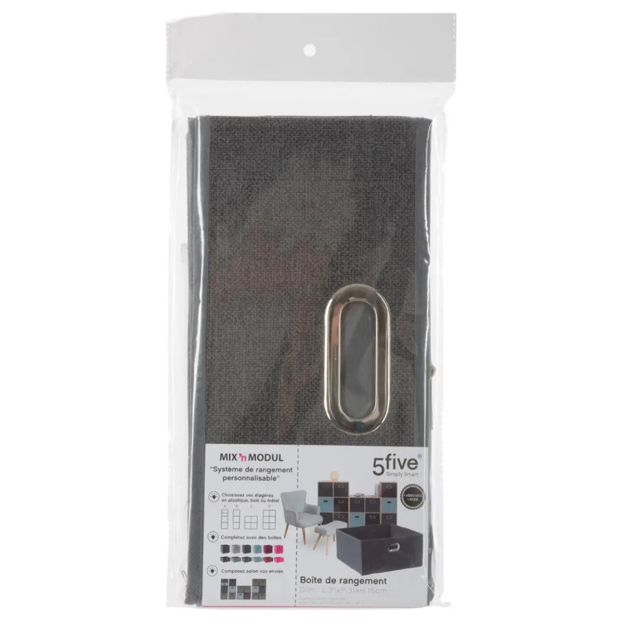 Panier tissu 31x15cm "Mix N' Modul" gris foncé chiné