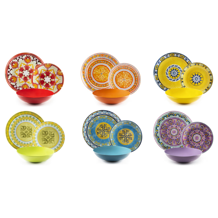 Service de 18 assiettes Excelsa Etno Chic, porcelaine et stoneware, multicolore