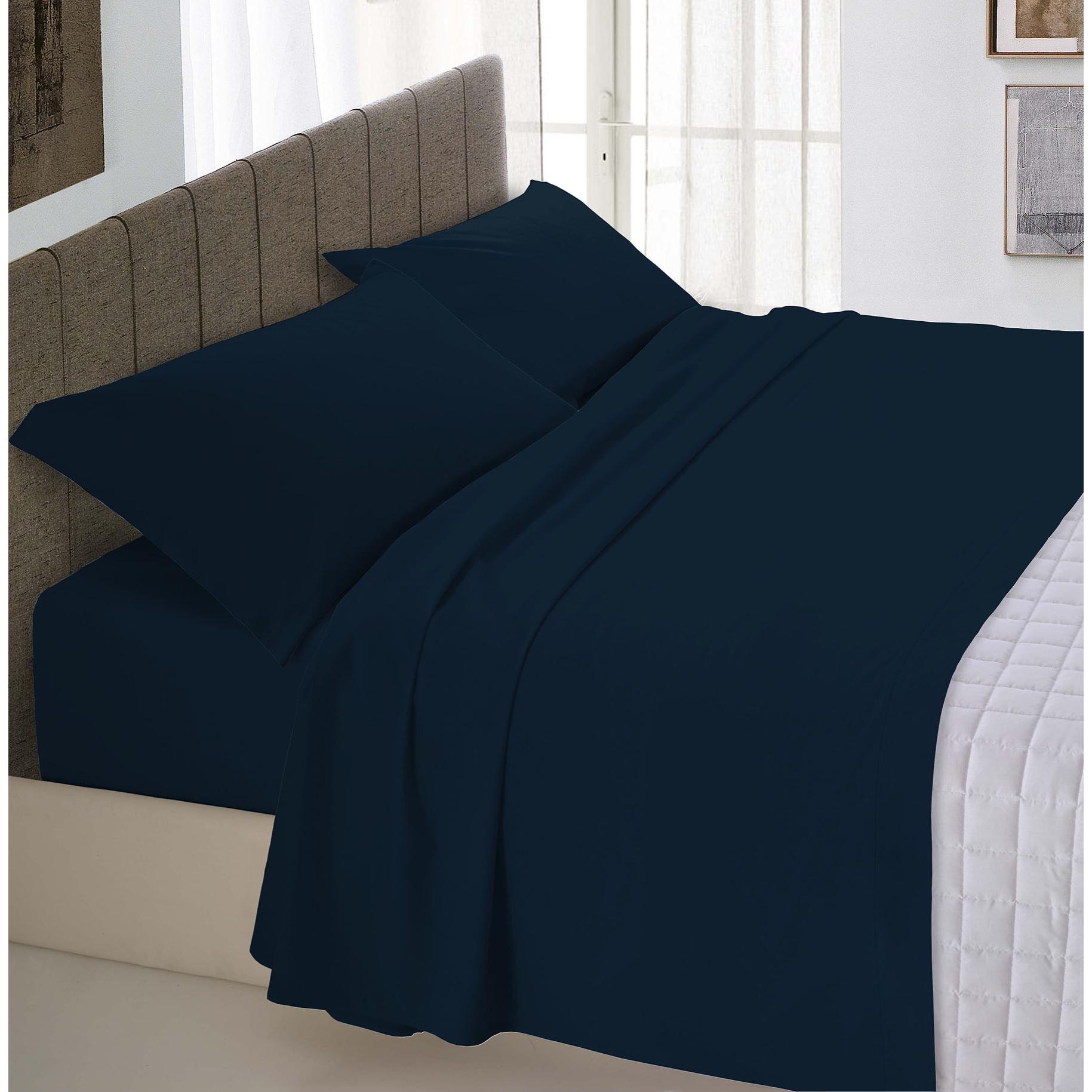 COMPLETO LETTO MAX COLOR MADE IN ITALY COTONE- BLU SCURO MATRIMONIALE