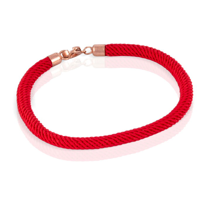 Pulsera roja de hilo de poliéster con diseño trenzado, detalles y cierre de resorte en plata de ley 925.