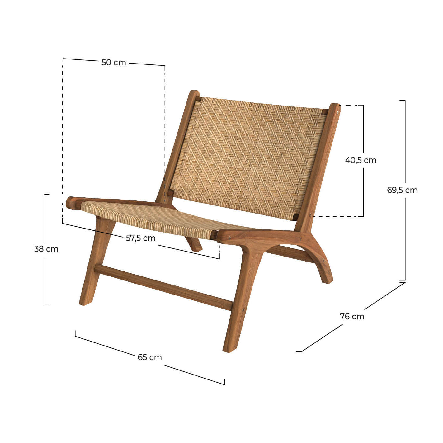 Fauteuil en bois de teck et tressage chevron en rotin - Kilka