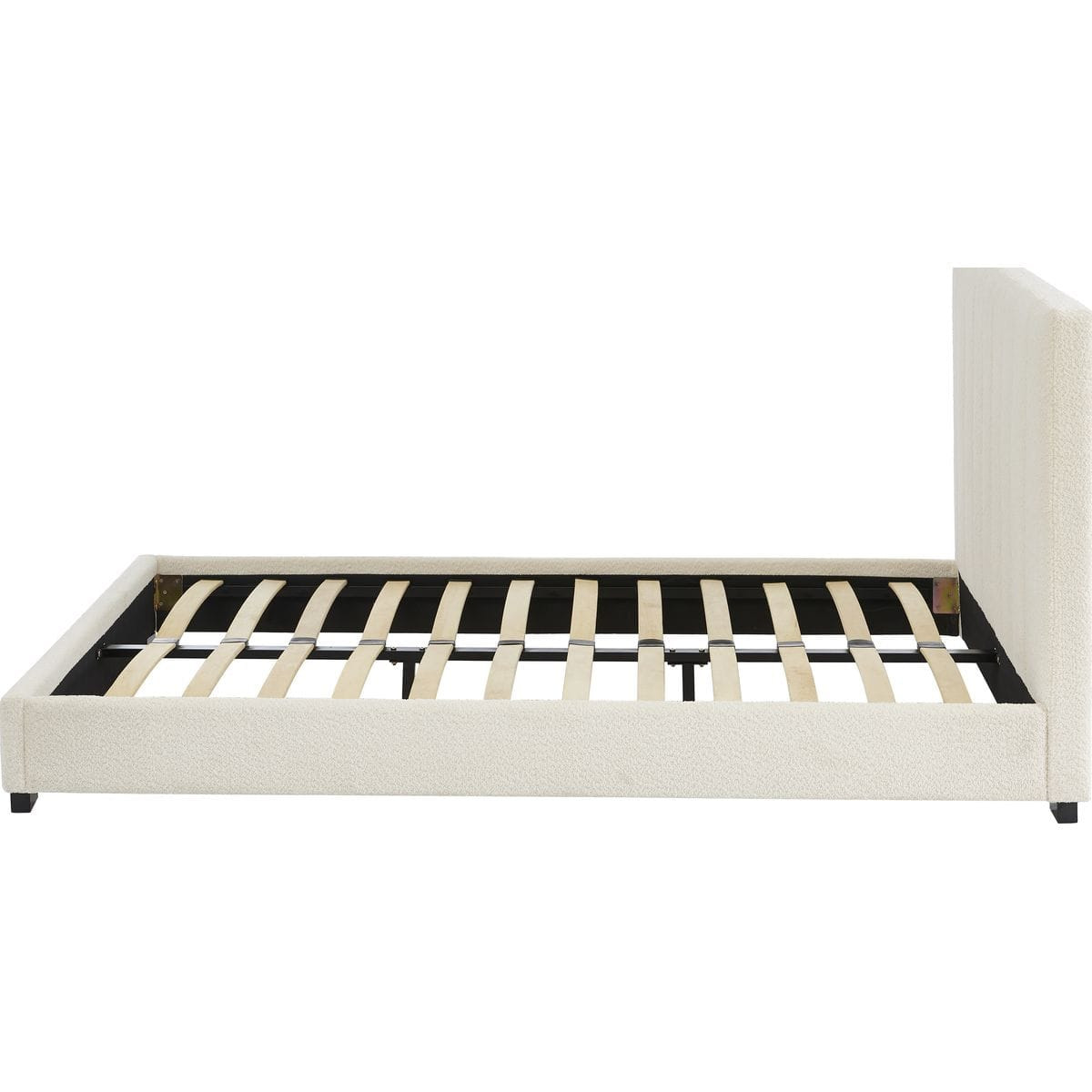 Lit adulte avec tête de lit capitonnée en tissu bouclé - WILLIAM