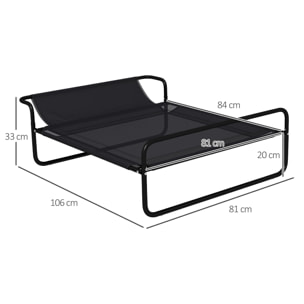 Cama Elevada para Perros, Refrescante y Transpirable, Cama para Perros Pequeños, 106x81x33 cm, Malla de Textilene, Reposacabezas Inclinado, Marco de Metal, para Interior, Exterior, Negro