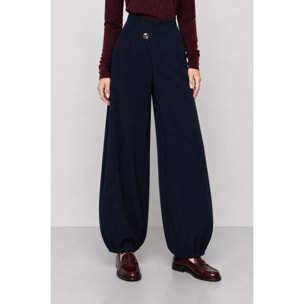 Kocca - Pantaloni gessati a gamba larga con chiusura asimmetrica Donna