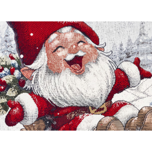 Fodera Per Cuscino Arredo Natalizio In Tessuto Gobelin Cinigliato Made in Italy Disegno Babbo Slitta