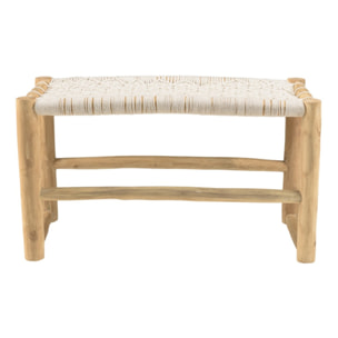 WILL - Banc en branches de teck naturel assise en macramé blanc