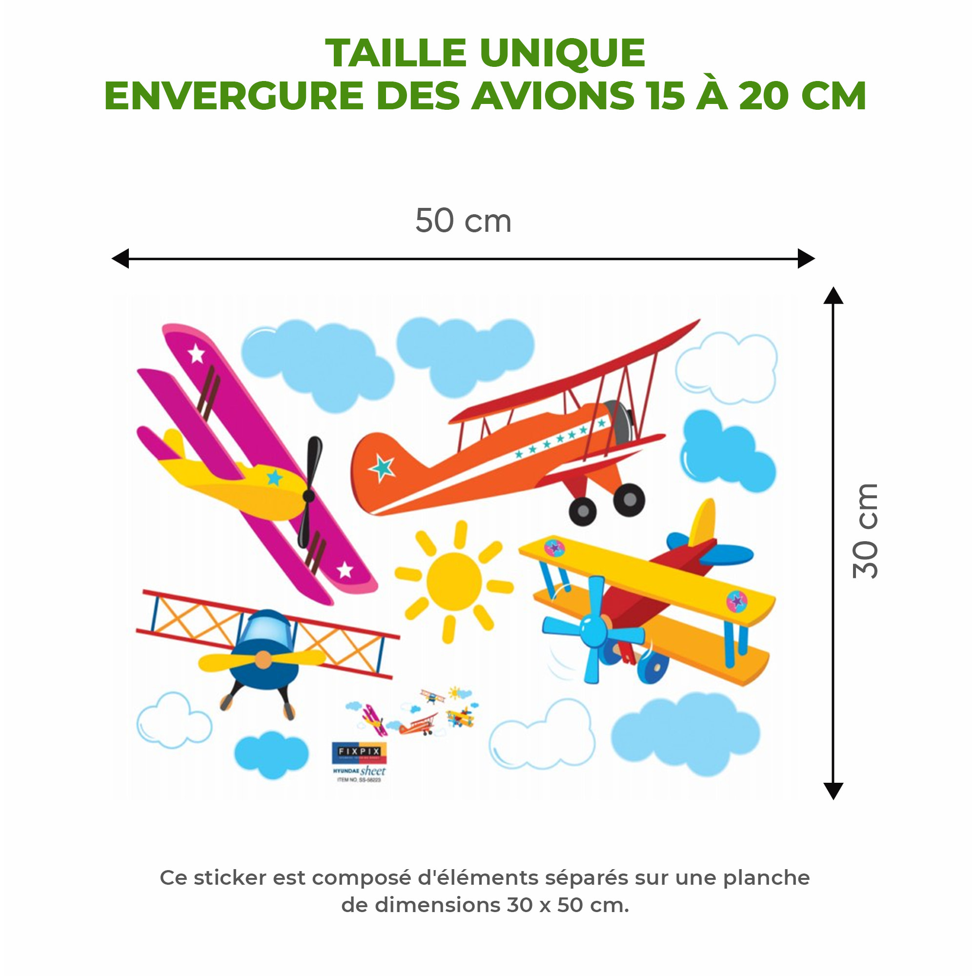 Stickers Muraux décoration adhésifs avions chambre enfant