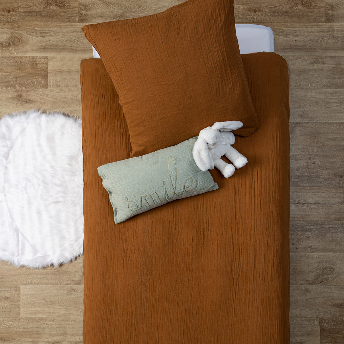 Parure de lit 140x200cm gaze de coton noisette