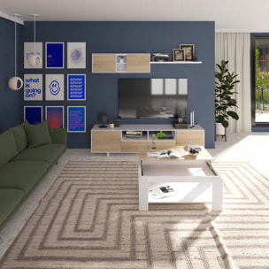 Pack salón con mesa de centro Kenzo Plus V1 Blanco Artik (Blanco Mate) - Roble Canadian