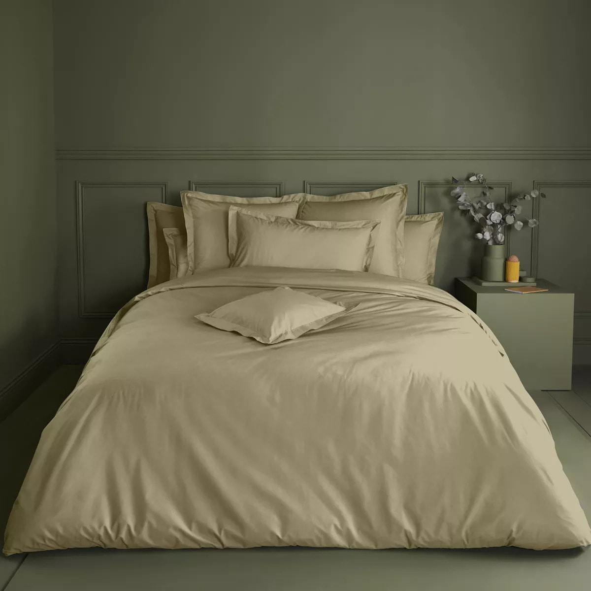 Taie de traversin percale de coton uni beige La percale francaise champagne