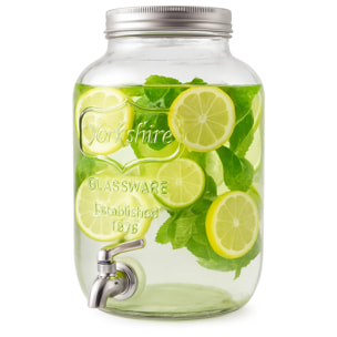 Dispenser in Vetro per Bevande 4L con Rubinetto in Acciaio Cromato Lavabile in Lavastoviglie Ideale per Feste Aperitivi e Campeggio Trasparente