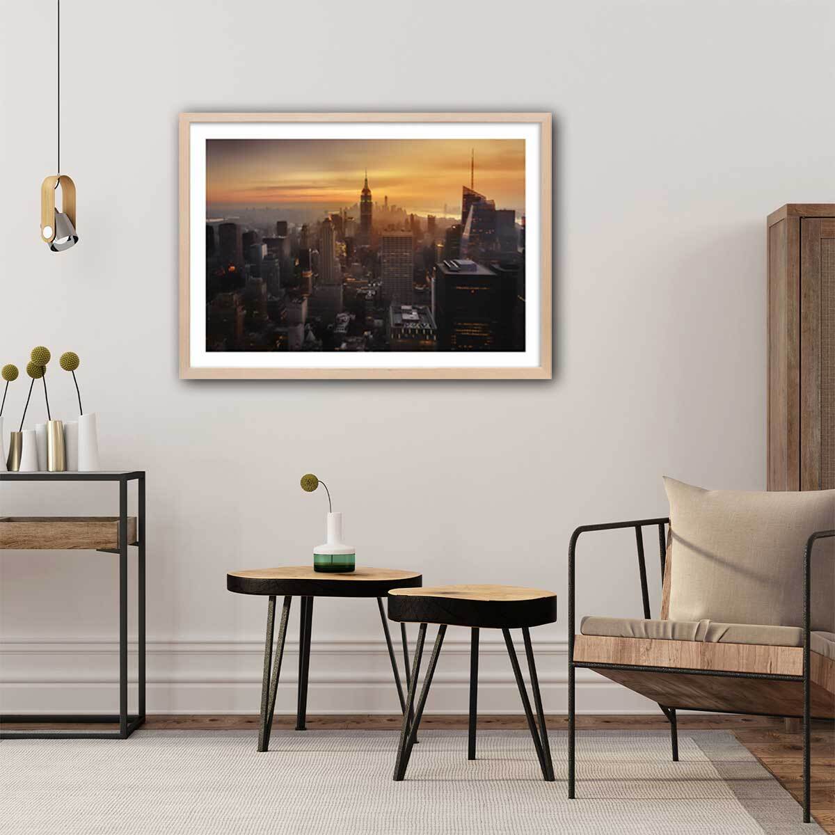 Affiche paysage manhattan's light Affiche + cadre en bois - Chêne