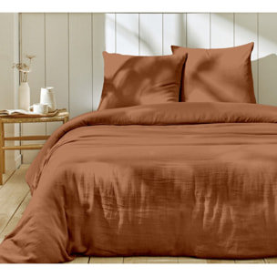 Parure housse de couette 3pcs 100% gaze de coton_terre cuite