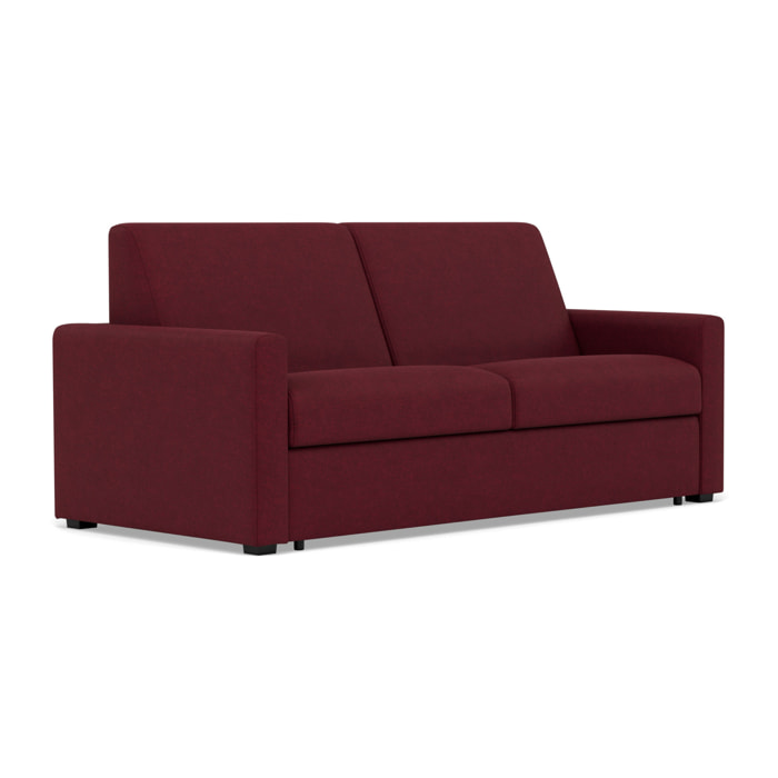 Julia - canapé 3 places convertible couchage quotidien matelas 14 cm en tissu - Prune