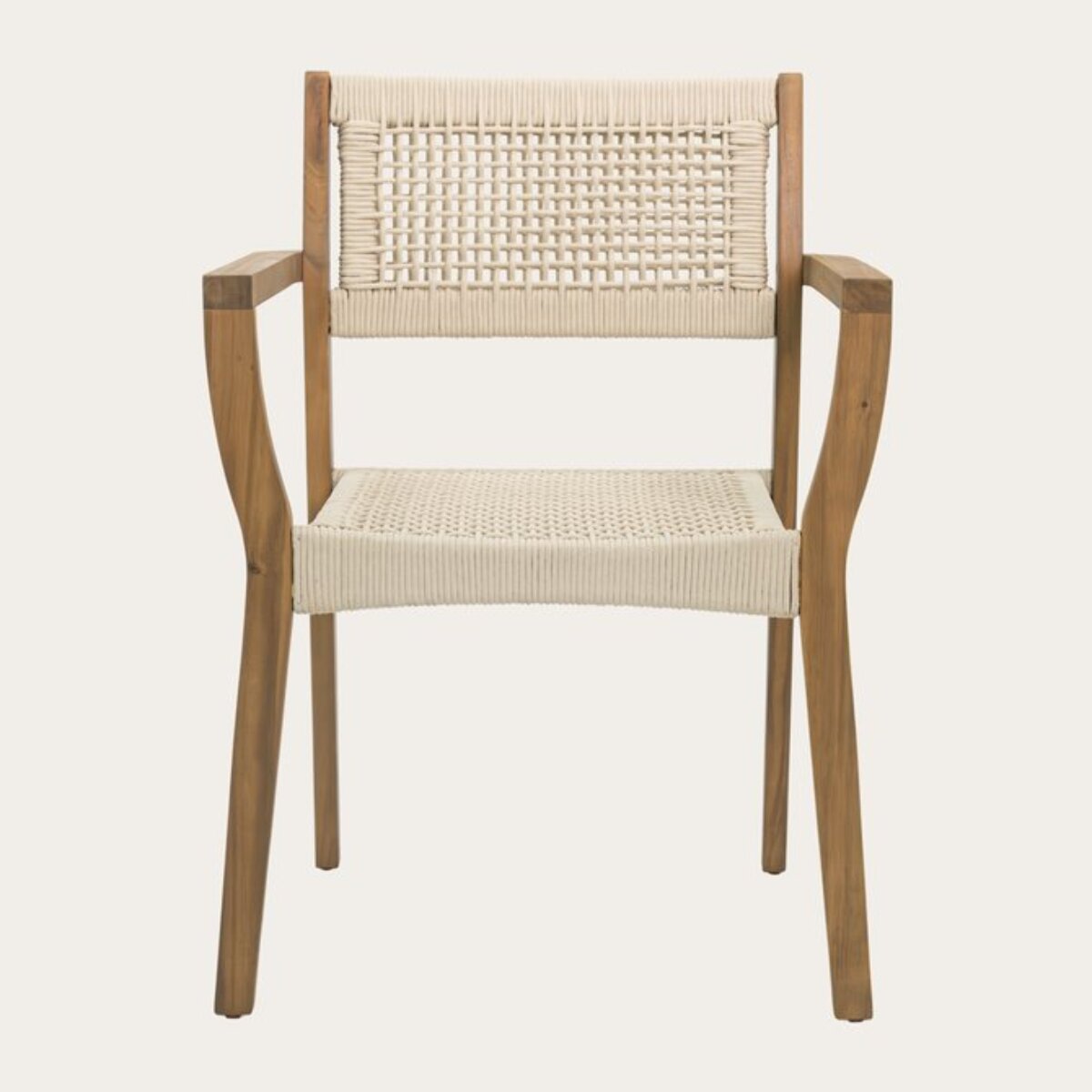 Chaise de jardin Tina -bois massif d'acacia et corde-couleur beige 58 x 83 x 60 cm