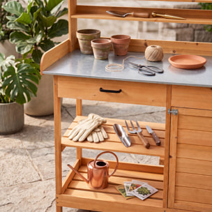 Gröunden - Tavolo da Lavoro per Giardinaggio 102x125x41,4 cm con Ripiano in Metallo e Armadietto in Legno massello