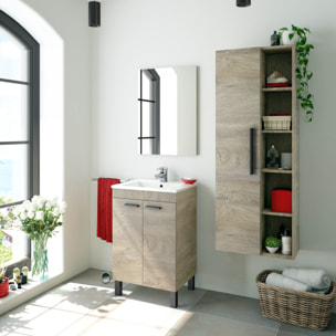 Colonna Sospesa Multiuso Con 1 Anta E 5 Vani A Giorno Mobile Armadietto Bagno Pensile Salvaspazio Chiusura Assistita 150 x 25.5 x 50 Cm Rovere Alaska