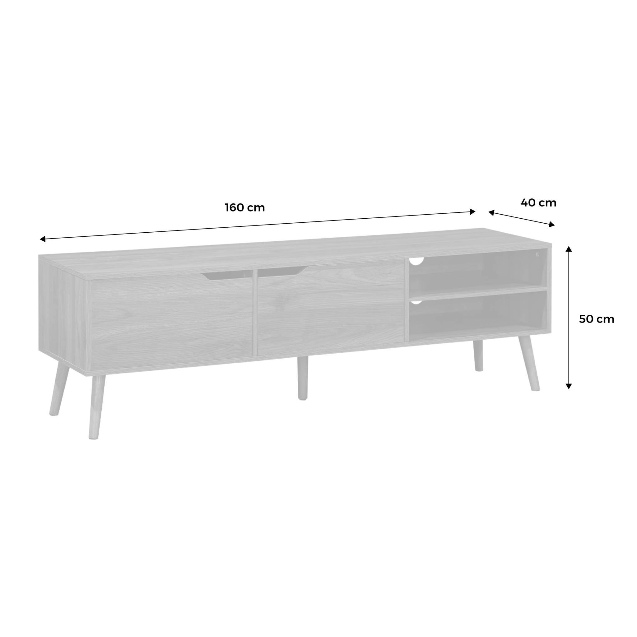 Meuble TV décor bois de noyer. 2 portes. 1 étagère. 160cm