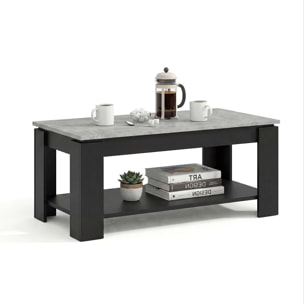 Mesa de centro elevable con almacenaje en negro mate y gris cemento 102x43-54 cm Lya Negro Mate - Gris Cemento