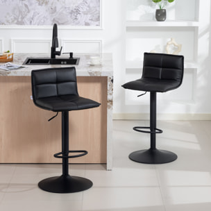Lot de 2 tabourets de bar réglable en hauteur assise pivotant PU noir