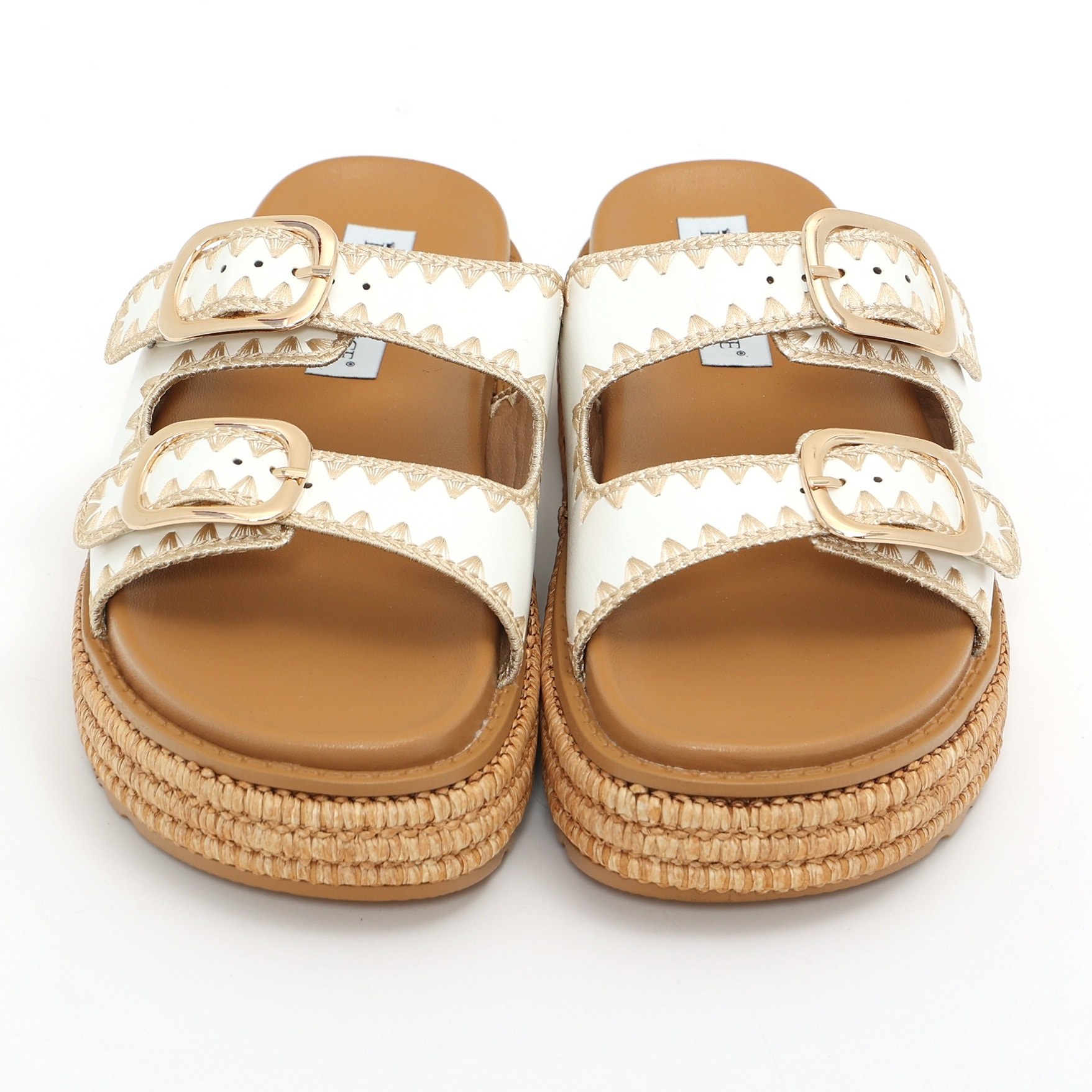 Sandali platform in simil pelle con fibbie color oro