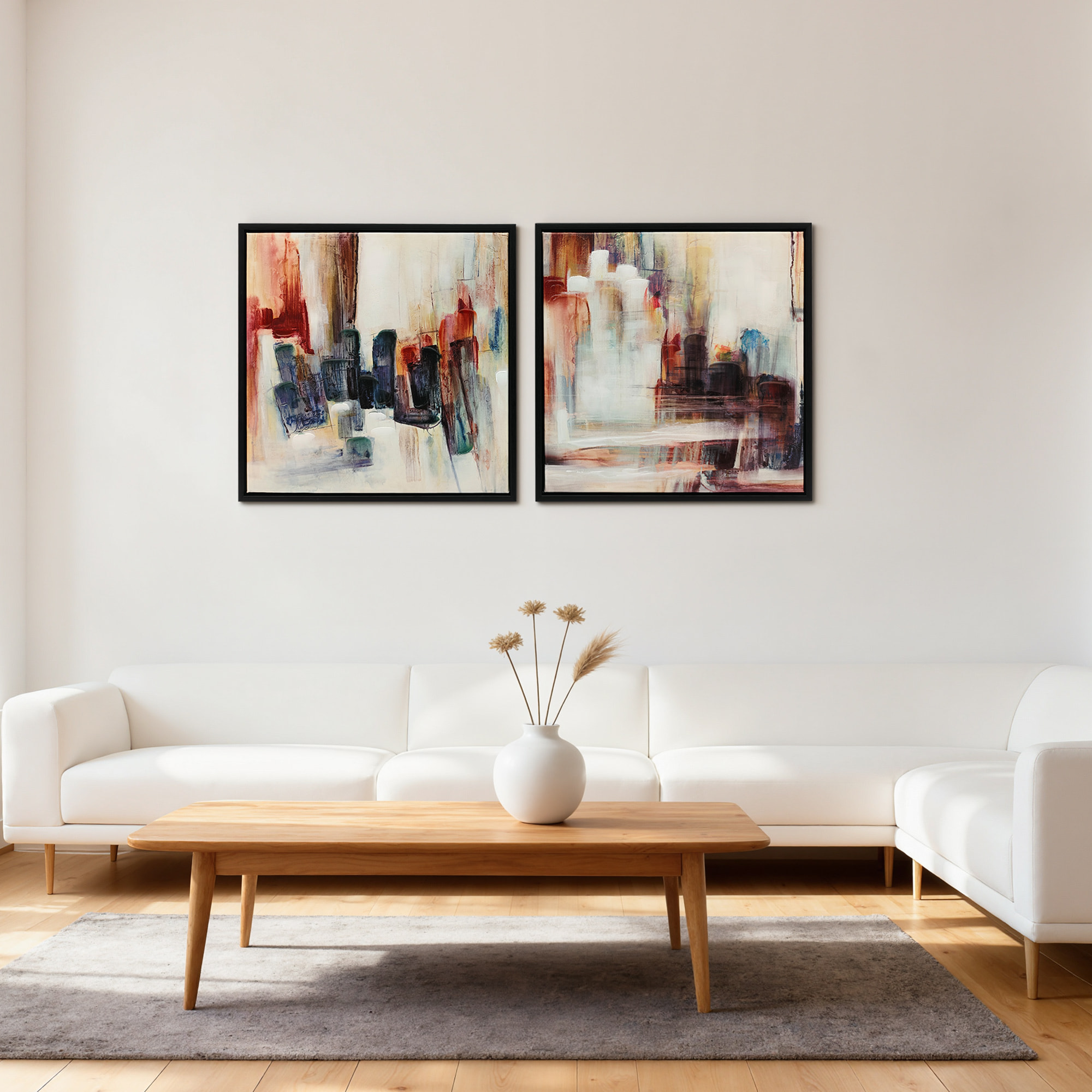 Cuadros en Lienzo Abstractos a Mano, 40x40 cm, 2 Piezas, Cuadros de Arte de Pared Enmarcados, Textura Rica, Decoración Moderna para Dormitorio, Salón, Cocina, Multicolor