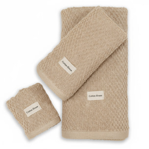 SET 3 PEZZI ASCIUGAMANI SPUGNA TINTA UNITA BEIGE CIOTOLI