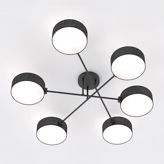 Lampada a sospensione Maga 6 bracci in acciaio nero opaco