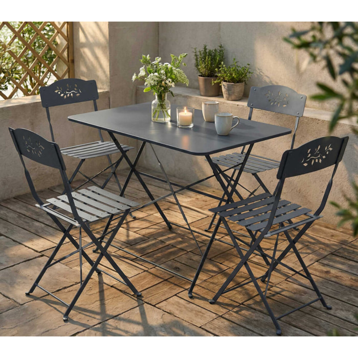 Ensemble table et chaises de jardin - 4 places - Gris Anthracite - VENONE