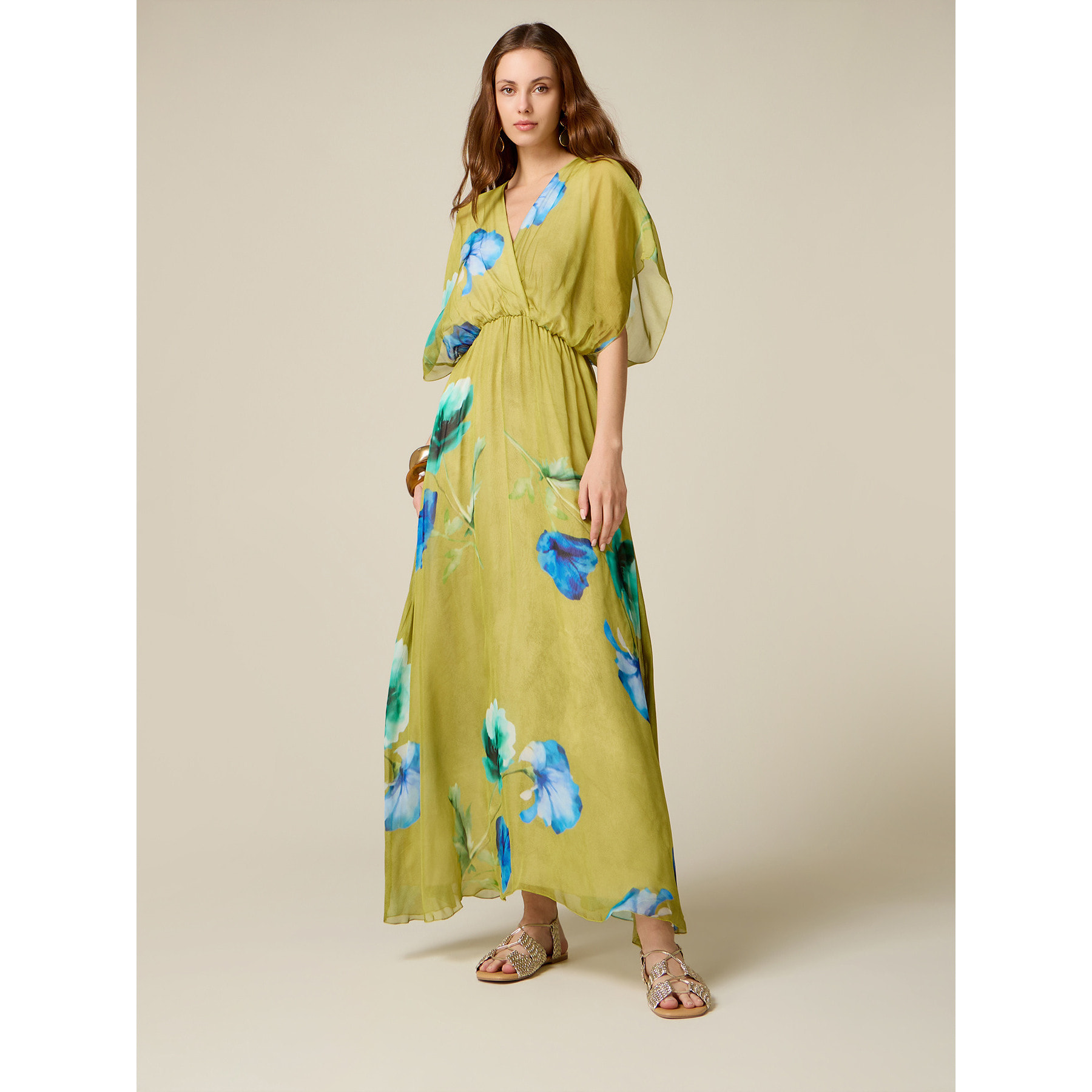 Oltre - Vestido largo mezcla de seda estampado - Verde