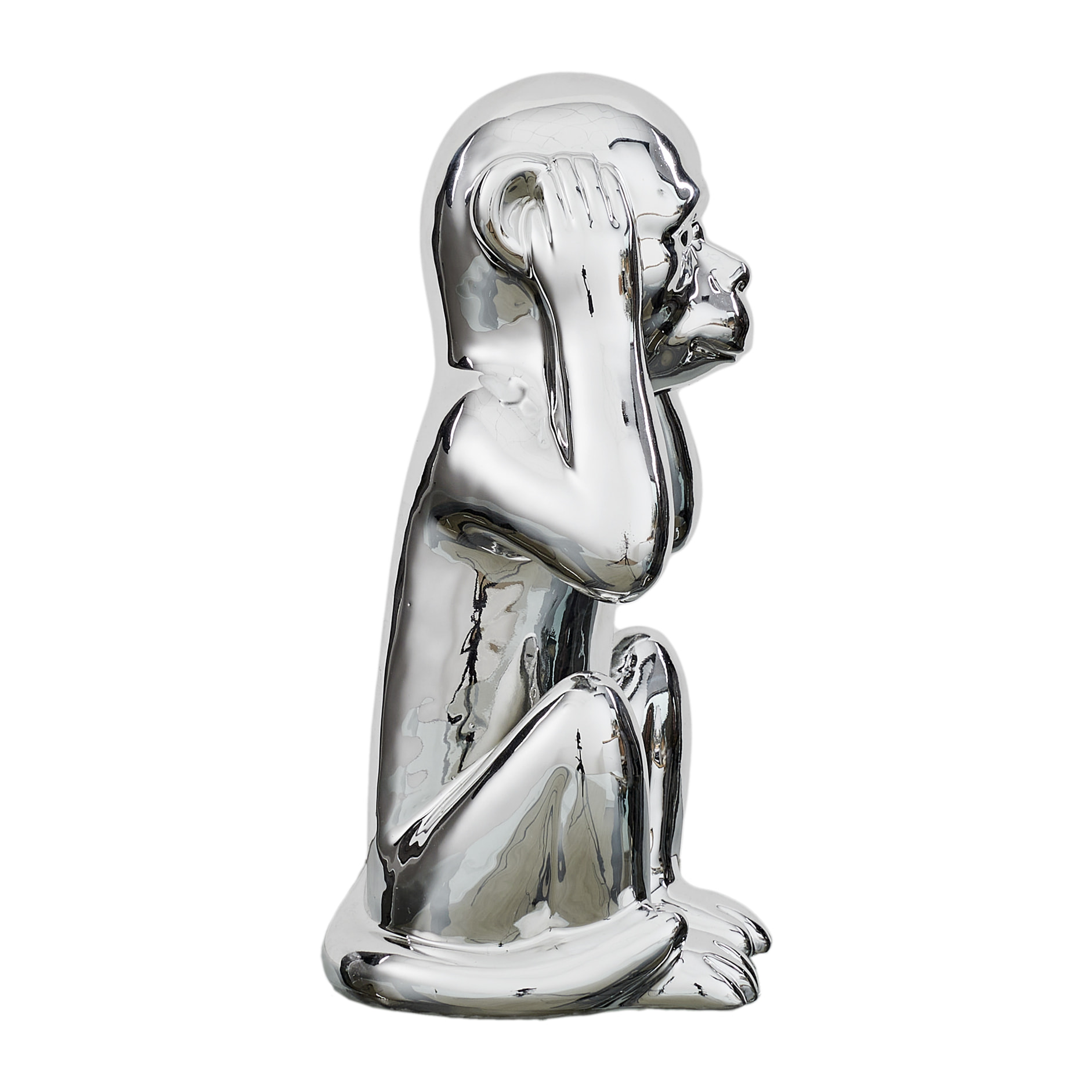 Statue Singe Argente H30cm