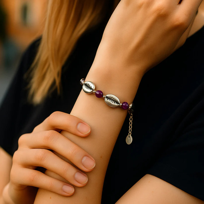 Pulsera caracola amatista y plata 10µ