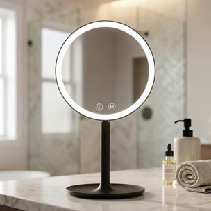 Miroir cosmétique pliable en plastique, 3 couleurs de lumière réglables, hauteur 34,5 cm, noir (SATZKLEDC)