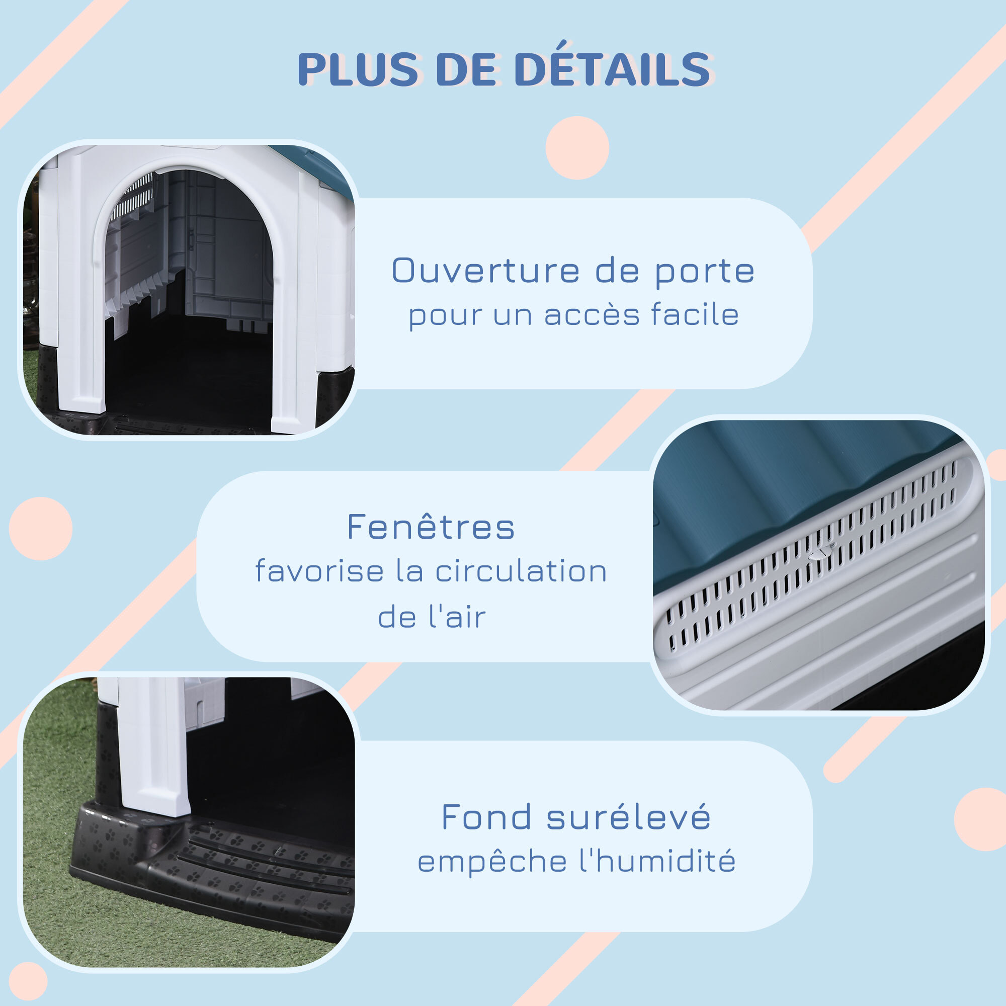 Niche pour chien - dim. 64L x 57l x 66H cm - PP bleu blanc