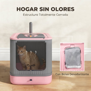 Arenero para Gatos Cubierto M, Caja de Arena para Gatos Medianos, Arenero con Tapa Abatible, Entrada Frontal, Salida Superior, Pala, Bolsas Desodorantes, Fácil de Limpiar, Antifugas, Rosa