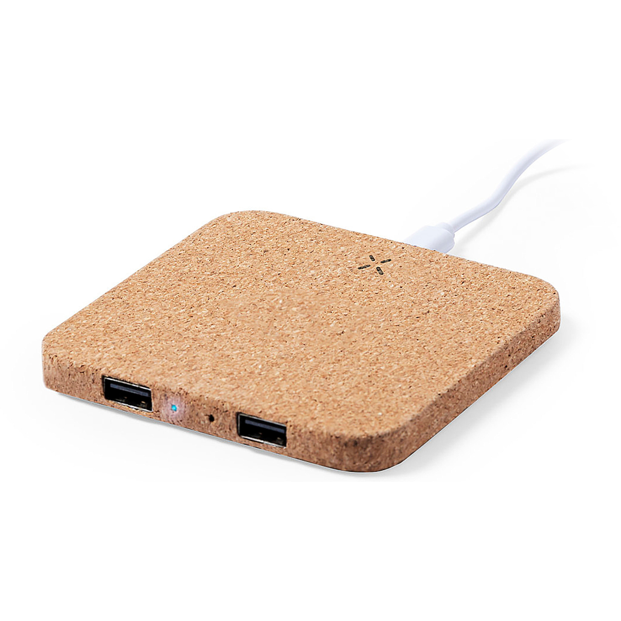 Caricabatterie wireless Nature Cork da 10 W. 2 uscite USB