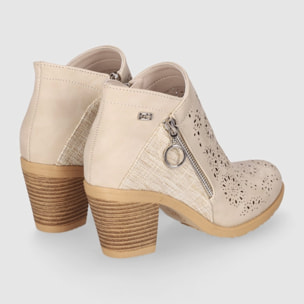 Botines de Piel Sintética - Beig - Tacón: 6 cm