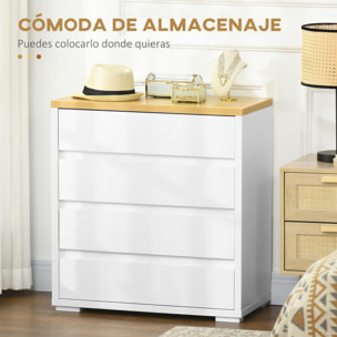 Cómoda Moderna con 4 Cajones Mueble Cajonera de Madera para Dormitorio Salón Habitación Carga 40 kg 70x37x75 cm Blanco y Natural