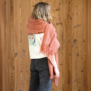 Chemin de lit / Étole aspect mohair à pois - Terracotta