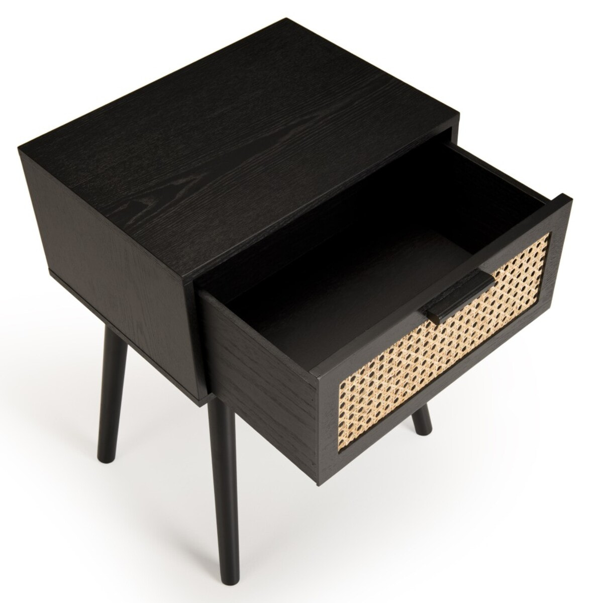 ANGELO - Chevet bois noir 1 tiroir cannage
