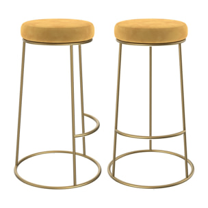 Tabouret de bar Kendal en velours jaune curry 73 cm (lot de 2)