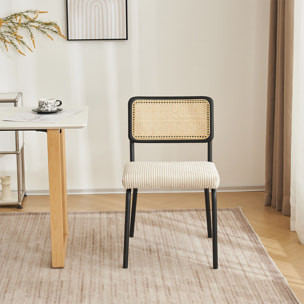 Lot de 2 chaises noires, cannage et velours côtelé - PAULA