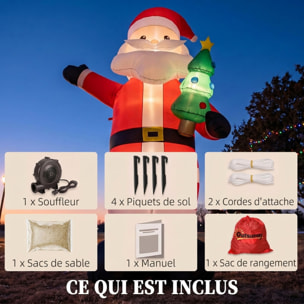 Père Noël gonflable LED 2,4H m avec mini sapin polyester imperméable rouge