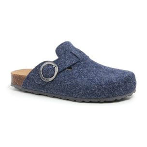 Zoccolo in poliestere riciclato con fibbia circolare. BABUNKERS BLU